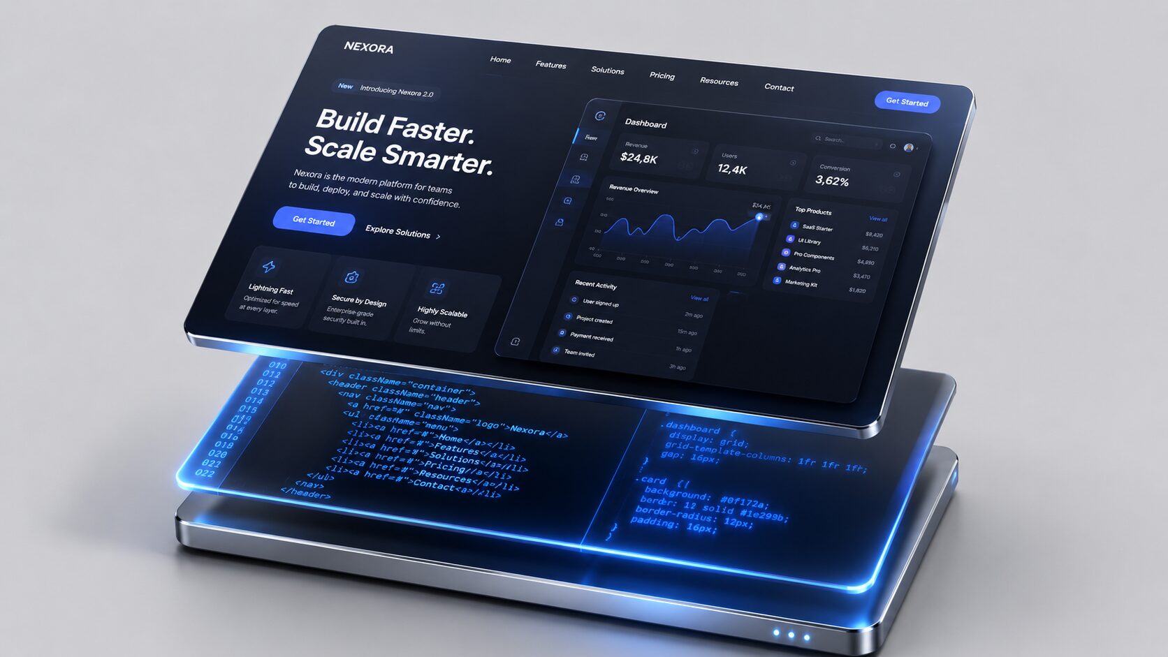 A clean responsive website interface model showcasing optimized source code from custom website development in usa