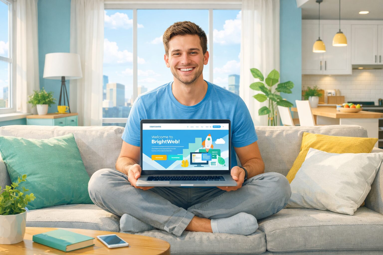 Beginner building a professional website using AI tools on a laptop