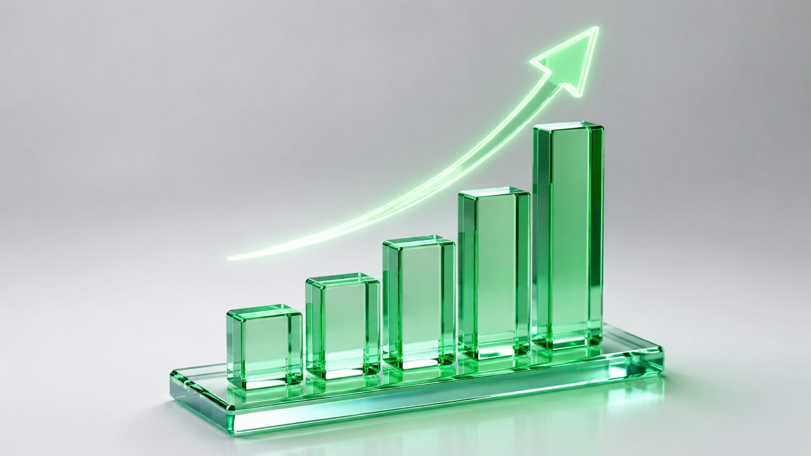 A 3D glass chart showing rising traffic analytics and customer conversion clicks for a digital marketing service in usa