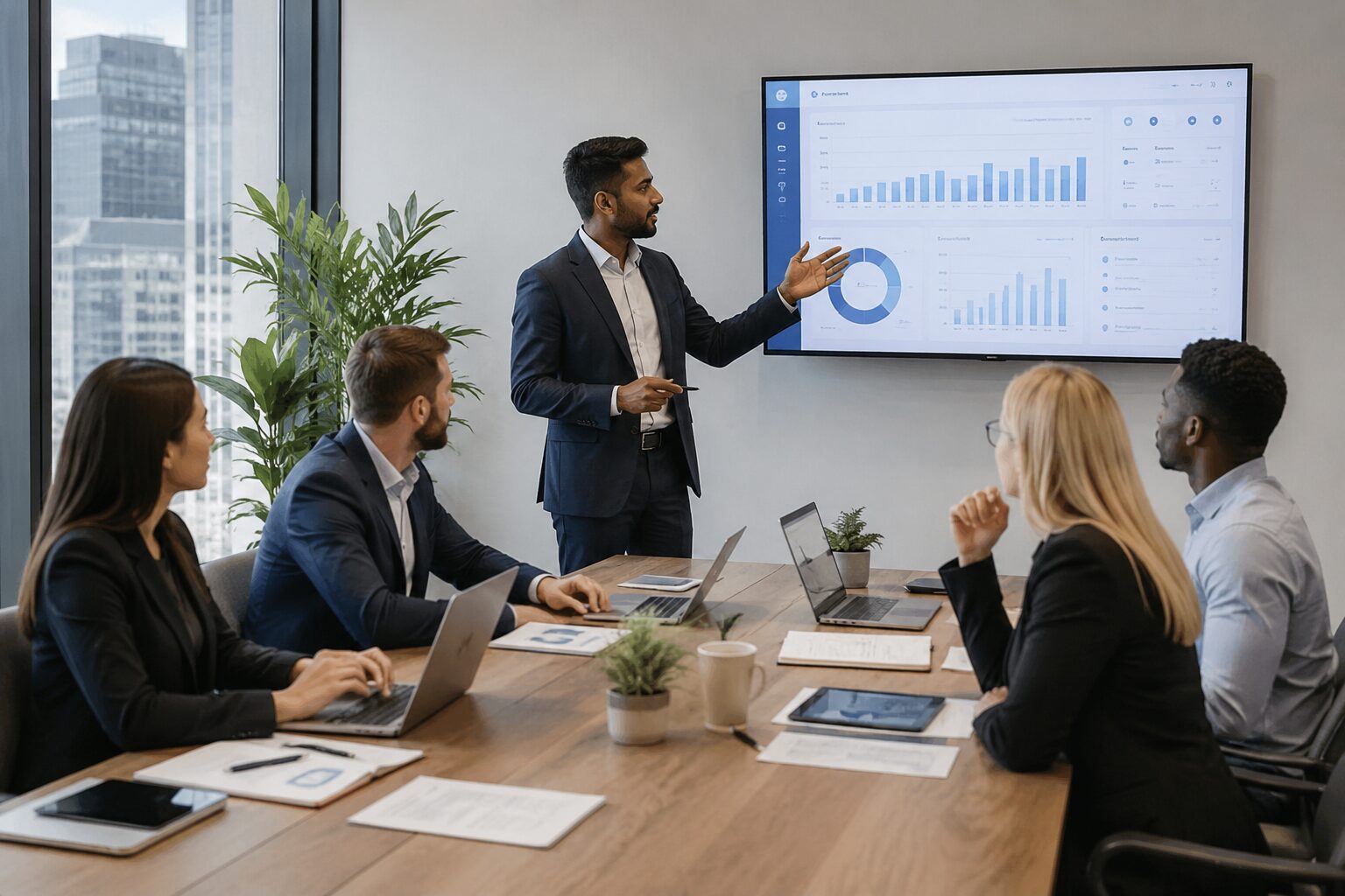 Professional business team reviewing digital marketing performance metrics while evaluating the Best SEO Company in the US, showcasing strategic SEO planning by Aptklick.