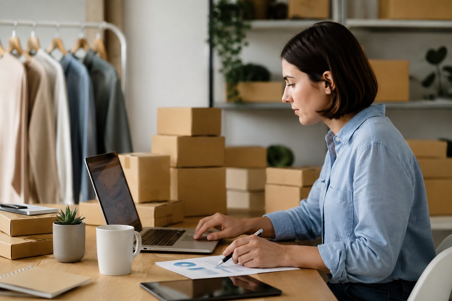 Professional ecommerce business owner analyzing website performance and online growth strategy with SEO for Ecommerce by Aptklick.