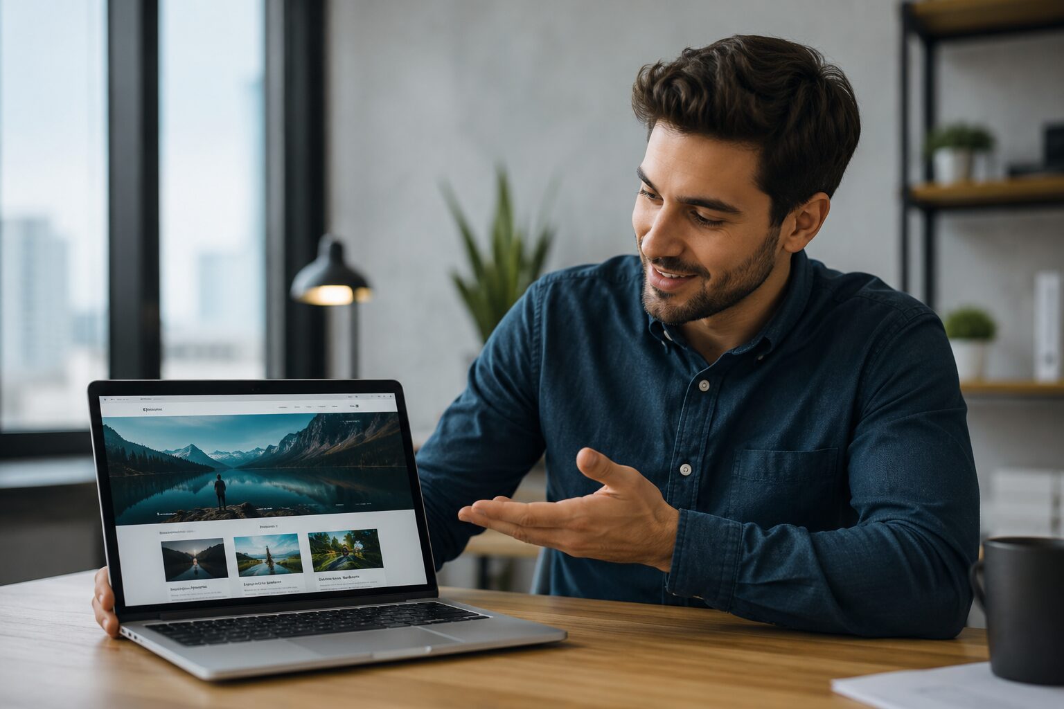Professional presenting a modern, responsive website on a laptop, showcasing the expertise of Website Development Companies in Canada, created for Aptklick.